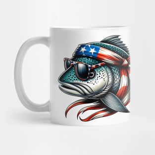 Salmon American USA Flag Sunglasses 4th of July Fish Fishing Mug